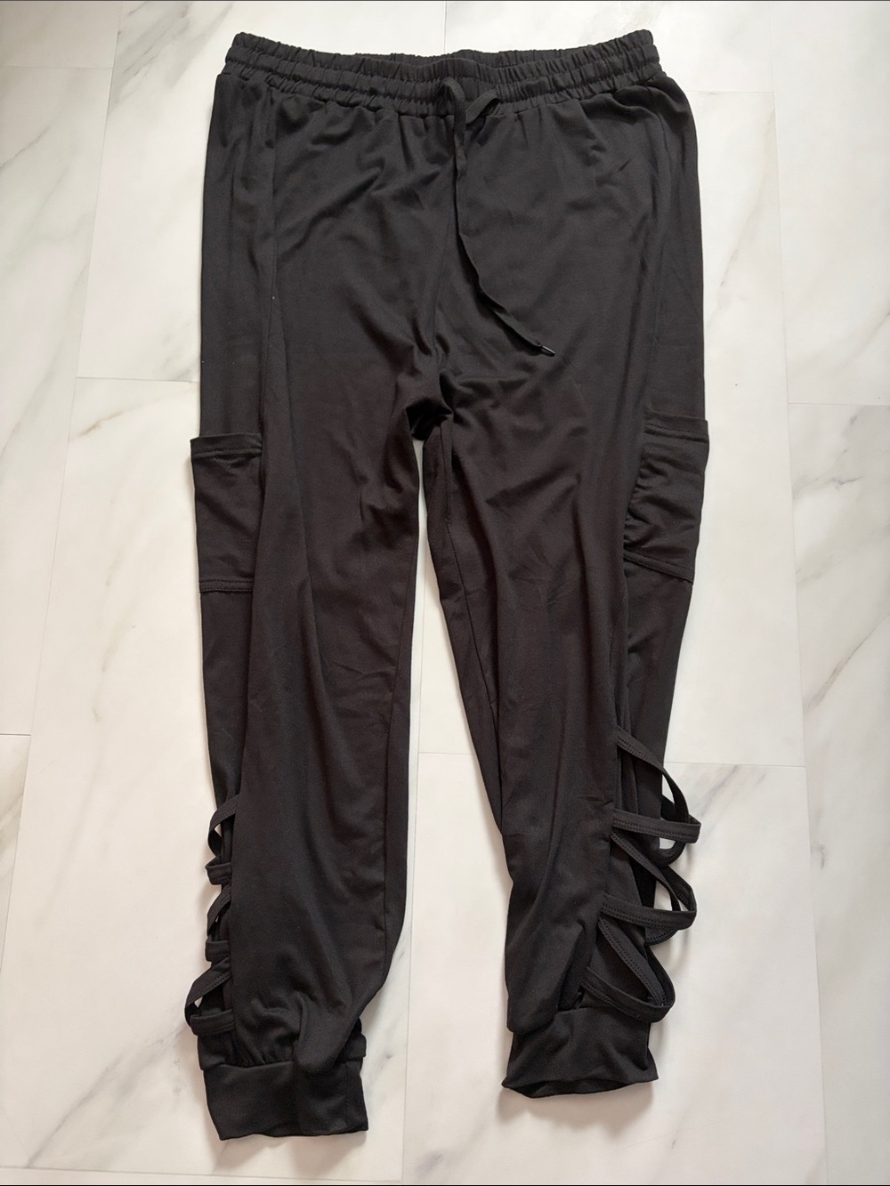 Women’s  Black Active Drawstring Joggers with Side Strap Detail